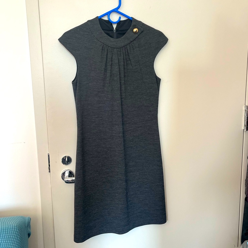 Milly of New York Grey sleeveless knee-length dress with gold button, size S